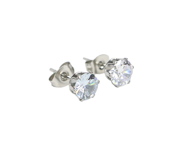 Stainless steel stud earrings with zirconia